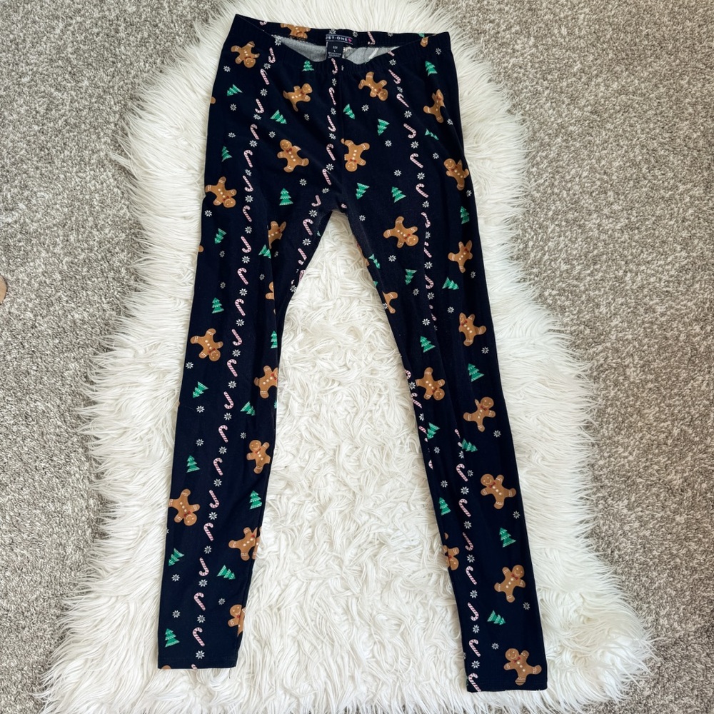 Festive Gingerbread and Christmas Tree Print Leggings